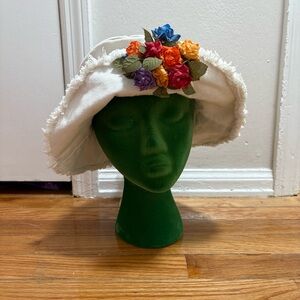 Chic White Hat with Colorful Floral Details